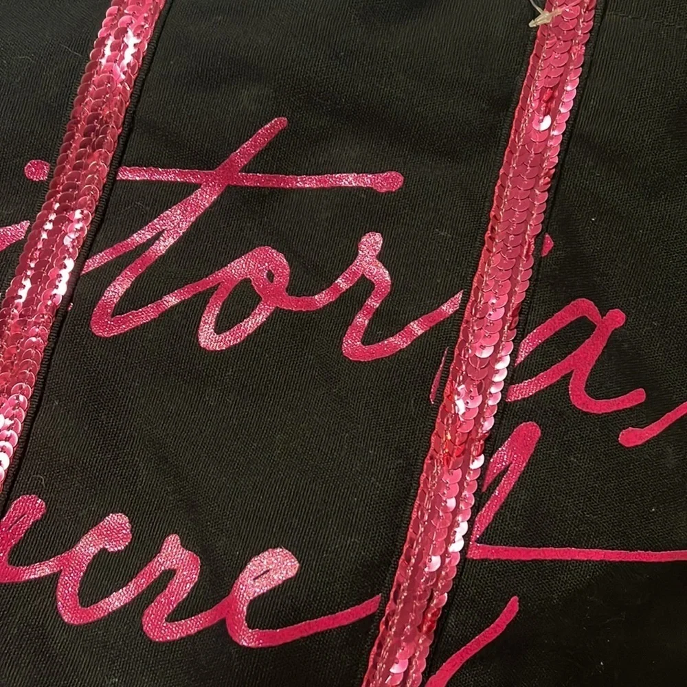 Victoria’s Secret black canvas and pink, sequin, tote bag, fully lined, new